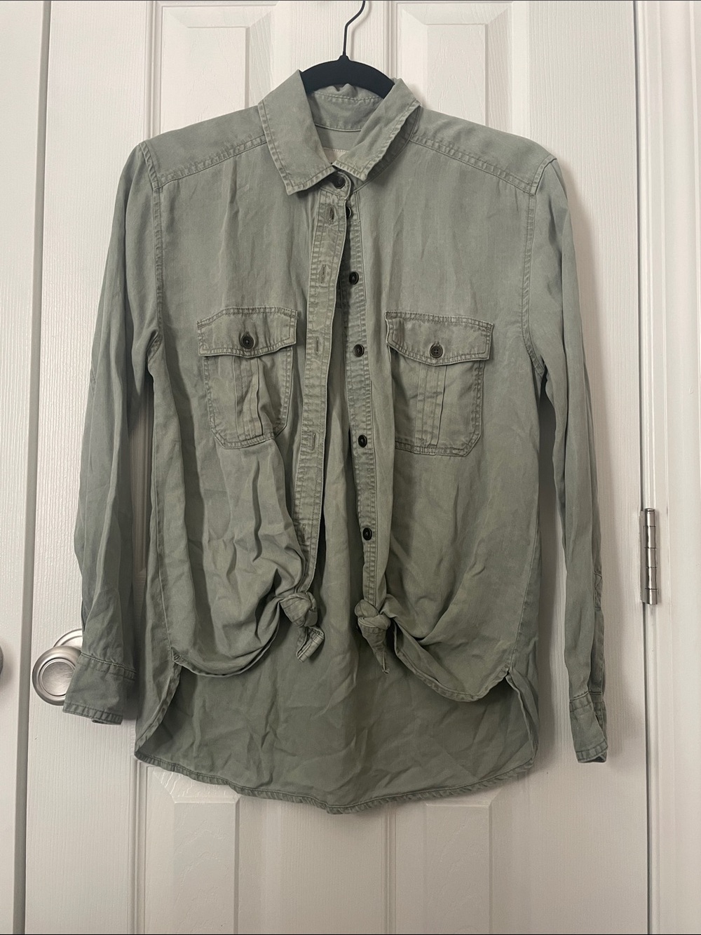 Light Sage Button-Front Utility Shirt